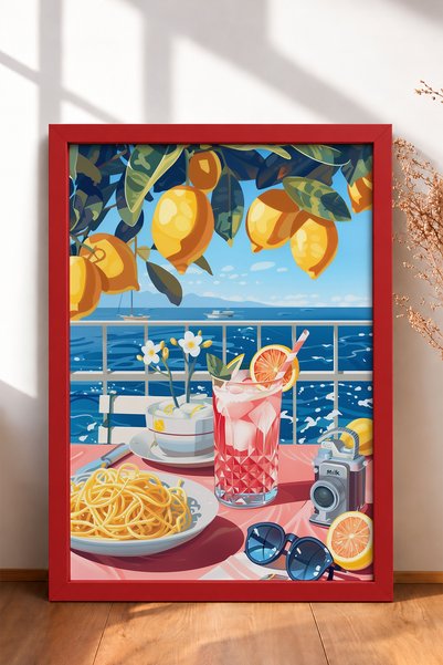 HOMEPACK Under the Lemons Spaghetti and Cocktail Framed Painting Italy Poster...