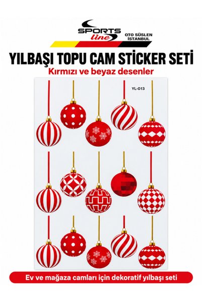 OTO SÜSLEN İSTANBUL Kırmızı Beyaz Yılbaşı Topu Desenli Cam Sticker Seti 20×35 cm