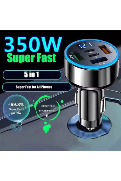Choice 250W 5-in-1 PD QC3.0 Car Charger Fast Charging USB C for IPhone,Samsun...
