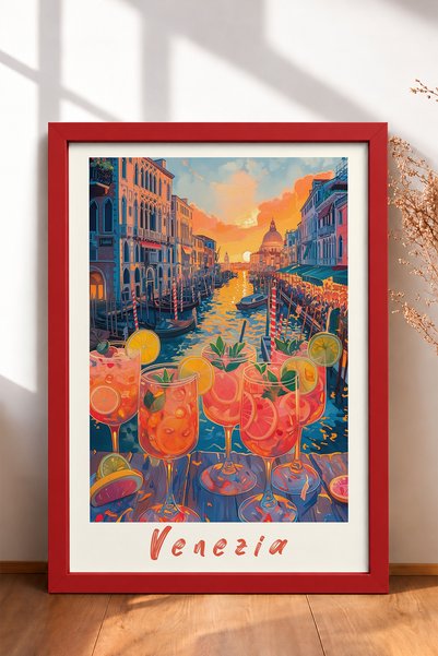 HOMEPACK Venecija, čaše za koktele u kanalu, uokvirena slika, poster Italije,...