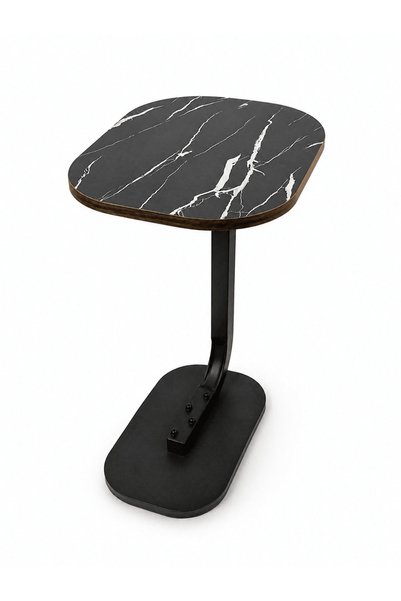 ACTEN Modern C-Shaped Side Table - Marble & Wood End Table for Sofa - Mega Deals