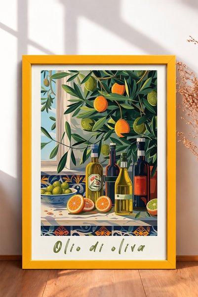 HOMEPACK زجاجات زيت الزيتون المكتوب عليها Olio di Oliva، لوحة مؤطرة، ملصق إيط...