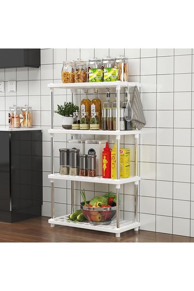 GENERAL U HOOME Plastic Storage Shelves with Wheels, 4Tier Kitchen Organizer ...