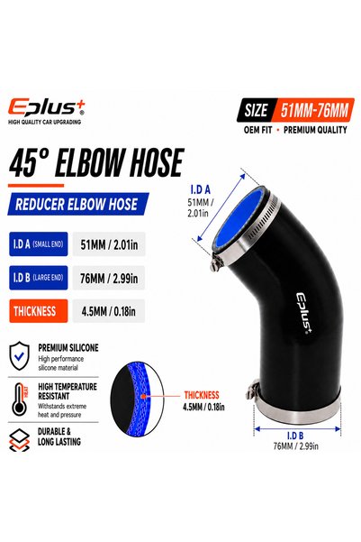 Choice 51MM-76MM Black Silicone Tubing 45 Degrees Reducer Hose Coupler Univer...