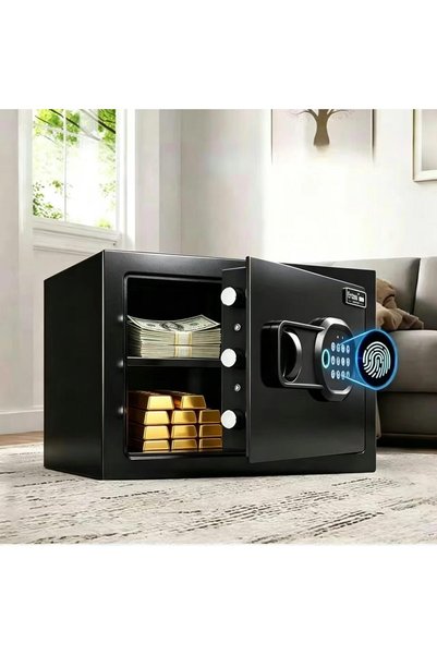 Generic صندوق أمان بيومتري صغير للمنزل مع قفل بصمة الإصبع، آمن للنقود والمجوه...