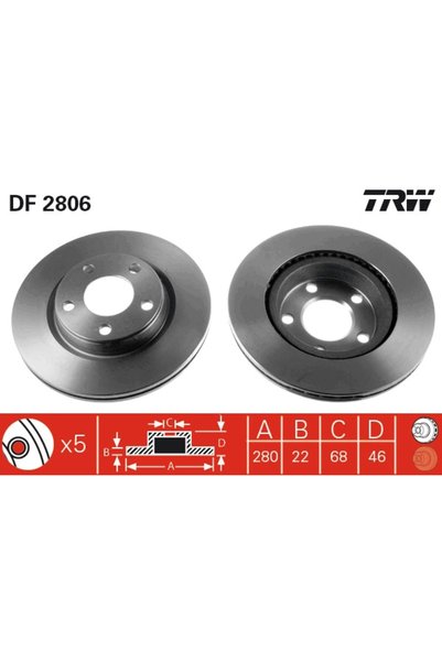 TRW Дискова спирачка DF2806, комплект 2 бр.