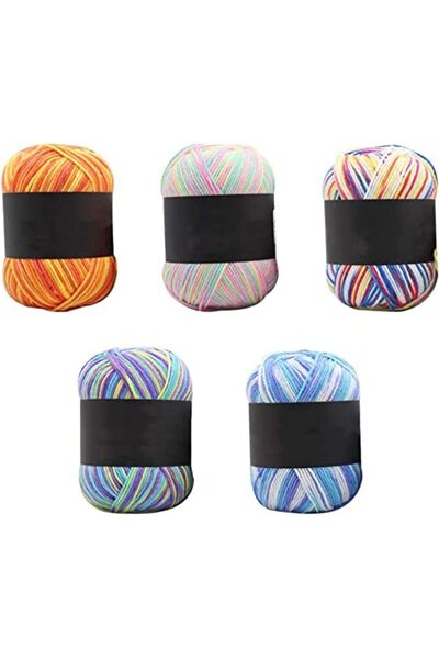 Generic Crochet Yarn Five Piece Multi-Colored, Acrylic Knitting Yarn, Hand Kn...