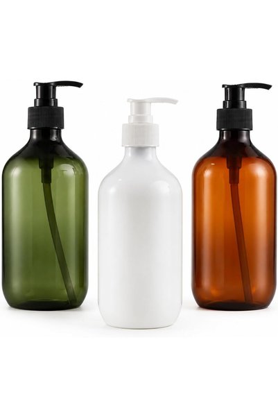 GENERAL 3 Pack Refillable Pump Bottles 500ml, Plastic Dispenser Bottles for S...