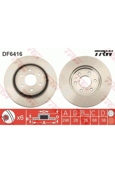 TRW Дискова спирачка DF6416, комплект 2 бр.