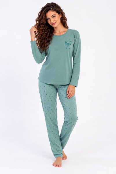VİENETTA Women's 100% Cotton Light Green Pajamas, Mint Long Sleeve Blouse and...