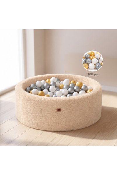Moni Toys Piscină cu Bile Moale Boucle Light Beige, 200 Bile Colorate, Husă D...
