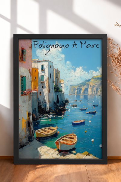 HOMEPACK Polignano a Mare Written Town and Sandals Framed Painting Italy Post...