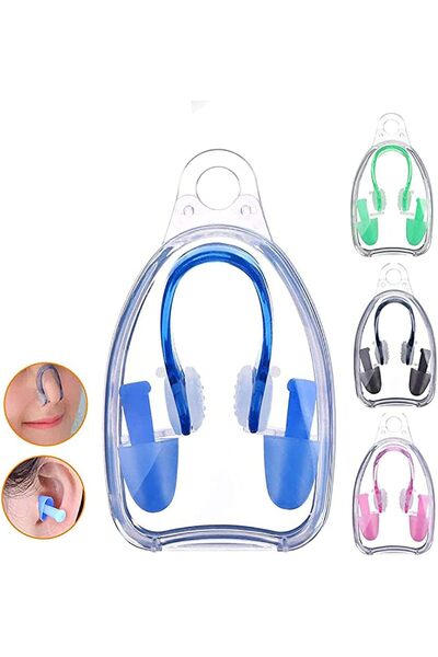 KASTWAVE مجموعة من 4 قطع تتضمن مشابك للأنف وسدادات للأذن، مصممة للسباحة، مصنو...