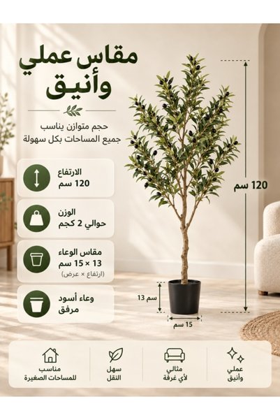 Kijarda شجرة زيتون اصطناعية بارتفاع 120 سم مع وعاء أسود - نبات واقعي للديكور ...