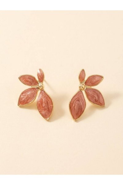 İlraysa Women's Gold-Frame Enamel Flower Petal Earrings - Pearlescent Pink.