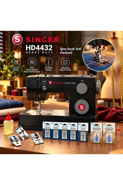 SİNGER HD4432 Heavy Duty 32 Dikiş Desenli, Güçlü Motorlu Dikiş Makinesi – İğne Ayak Seti Hediyeli