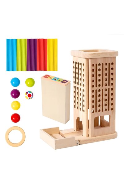 Flippy Jucarie Educativa Montessori 3 in 1 din Lemn, Flippy, Turn cu Betisoar...