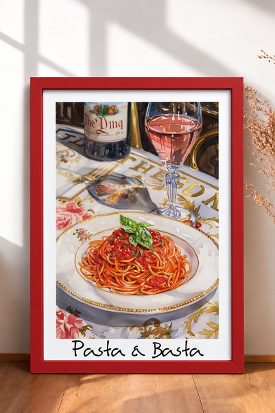 HOMEPACK Pasta & Basta: Σπαγγέτι με ροζέ κρασί – Πίνακας με κορνίζα – Αφίσα α...