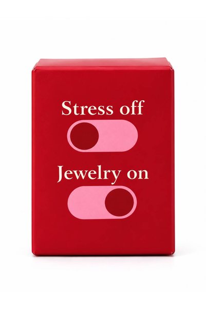 Off Jewelry On Desenli Kasa Kapaklı Takı Kutusu Kırmızı Pembe Siyah Flok Süngerli