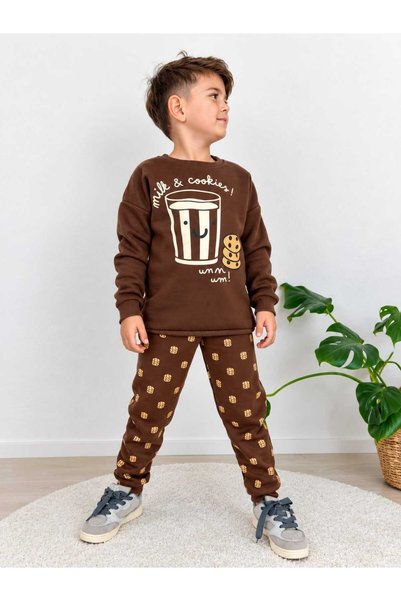 Luniya Boys' Winter Set, 3-Thread Thick Fleece-Lined, 100% Cotton, Stylish Ca...