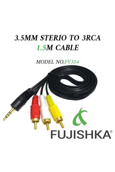 FUJISHKA كابل 3.5 ملم إلى RCA بطول 1.5 متر – كابل صوت وفيديو AUX إلى 3 RCA لل...