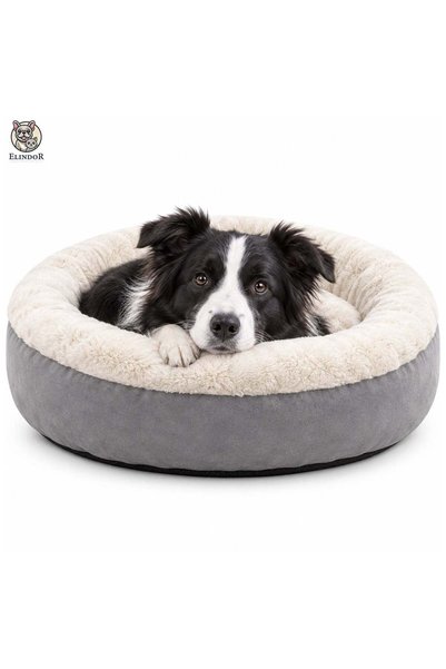 Elindor Round Cat and Dog Bed, Soft Velvet, Non-Slip Base, Size L, 80 x 80 x ...