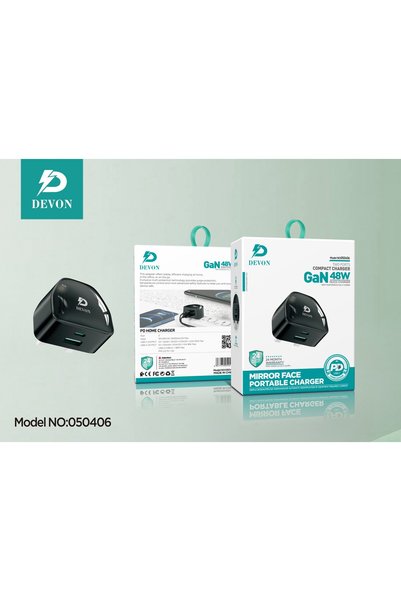 DEVON شاحن حائط بتقنية GaN صغير شحن سريع بقوة 48 واط،منفذ USB-C و USB-A لشحن ...