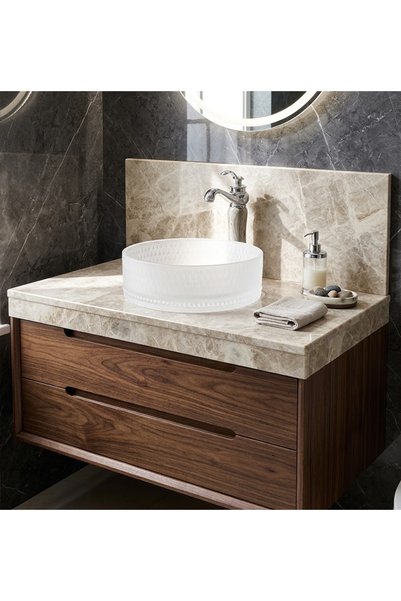 Generic Frosted Snowy Round Crystal Glass Washbasin 36x36x11 cm
