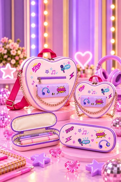 Gadget Gear K-Pop Themed Pink Girls' Bag Set – Includes a Stylish Backpack, S...