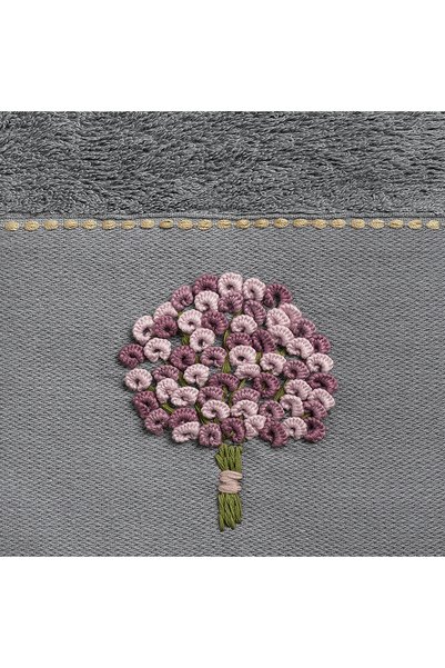 ALTINBAŞAK TEKSTİL Prosop de mână Leila cu broderie florală „Buket de bambus”, antracit, 50x90, antracit
