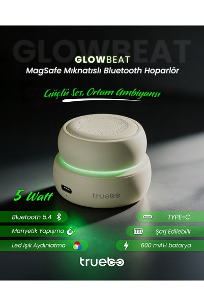 truebo Glowbeat MagSafe Uyumlu Mini Bluetooth Hoparlör (Manyetik, Mikrofonlu)