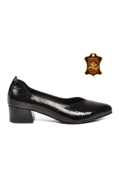 Venüs Black Patent Leather Crocodile-Patterned Stylish and Comfortable Women’...