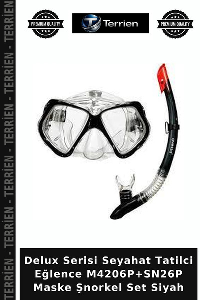Terrien Delux Serisi Seyahat Tatilci Eğlence M4206P+SN26P Maske Şnorkel Set Siyah