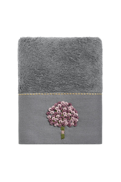 ALTINBAŞAK TEKSTİL Leila bamboo bouquet flower embroidered hand towel, anthra...