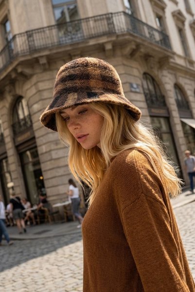 LAGRANZE Geometric Striped Scottish Style Women's Bucket Hat