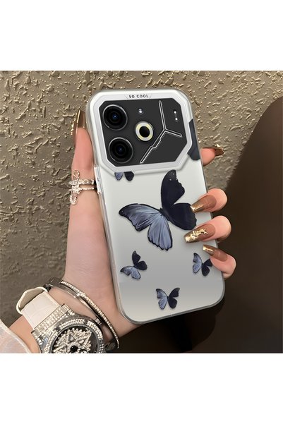 CHICASELUX غطاء حماية أسود رمادي بتصميم فراشة مطبوع، متوافق مع هواتف Tecno Po...