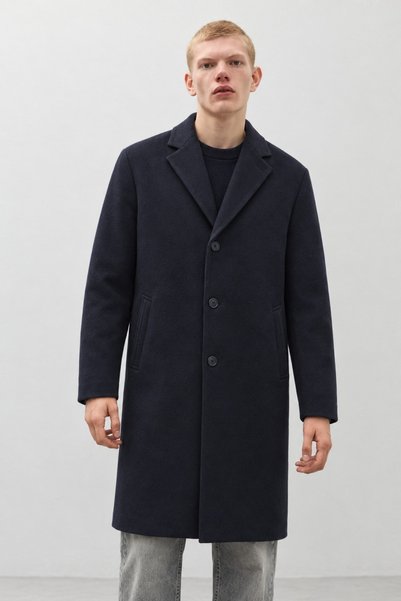 DAMGA JEANS Men's Classic Collar Winter Navy Blue Coat.
