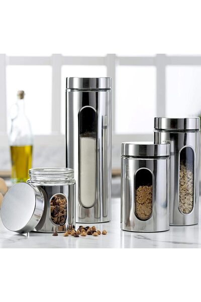 Generic 4Pcs Stainless Steel Canister Set with Glass Window and Sealing Lid f...
