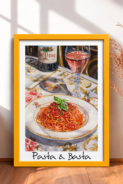 HOMEPACK Pasta & Basta: Σπαγγέτι με ροζέ κρασί – Πίνακας με κορνίζα – Αφίσα α...