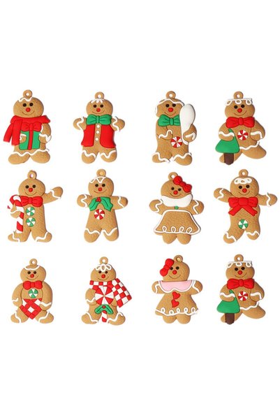 Noonedibs Set de 12 ornamente de turta dulce pentru bradul de Craciun, figuri...