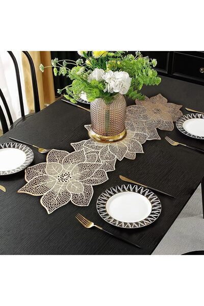 Generic Gold Vinyl Table Runner - مفرش طاولة فينيل ذهبي | Flower Shaped Hollo...