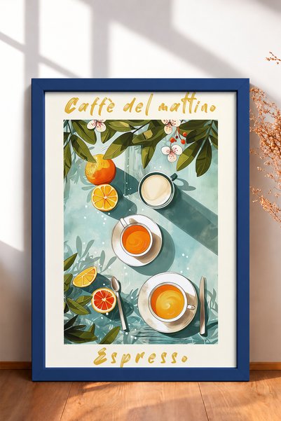 HOMEPACK Caffè del Mattino Τουρκουάζ Τραπεζάκι Καφέ Πίνακας με Κορνίζα Αφίσα ...