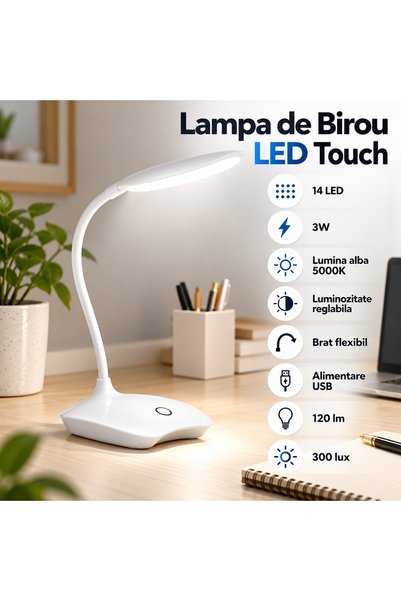 Fabrilux Lampa de Birou LED cu Touch, 14 LED-uri, , Luminozitate Reglabila, B...