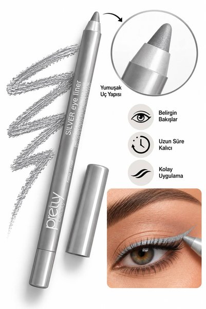 Pretty Beauty Silver Eyeliner Metalik Gümüş Göz Kalemi – Işıltılı Parlak Görü...
