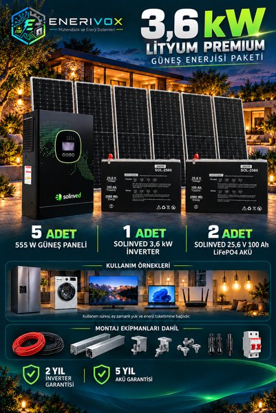 Enerivox 3.6Kw Lityum Premium Güneş Enerji Paketi Sistemi