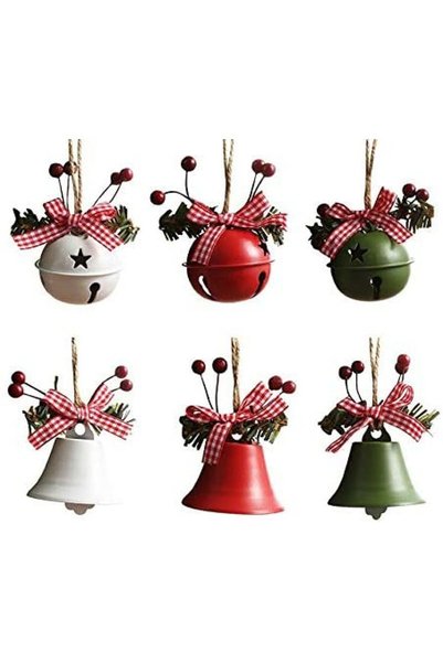 Noonedibs Set clopote de Craciun, metalice, ornamente pentru brad, agatate, d...