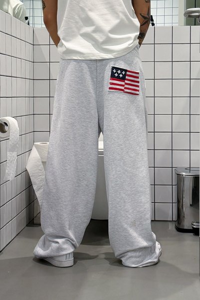 Flaw Wear بنطلون رياضي رمادي ميلانج من مجموعة FW Star Flag