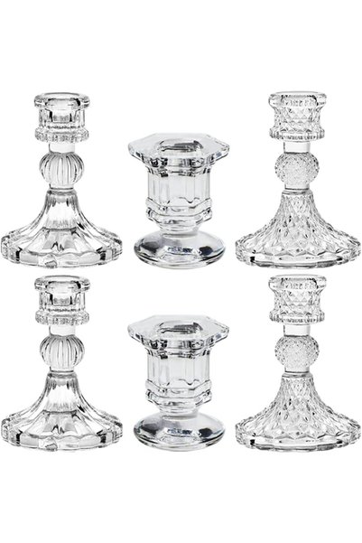 Generic Glass Taper Candle Holder, Candlestick Stand, Crystal Clear Candlesti...
