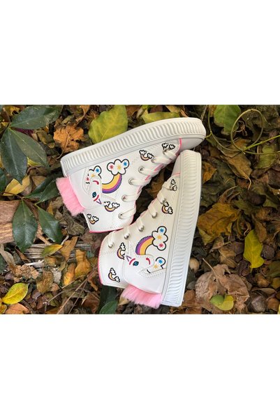 Scarpe Magiche Unicorn Desenli Pembe Detaylı Kız Çocuk Bilekli Spor Ayakkabı ...