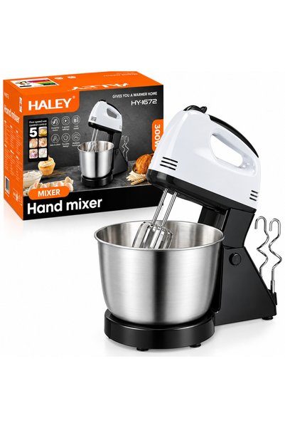 HALEY Mixer de mână, 300W, 7 viteze + Turbo, Bol din oțel inoxidabil, Suport,...